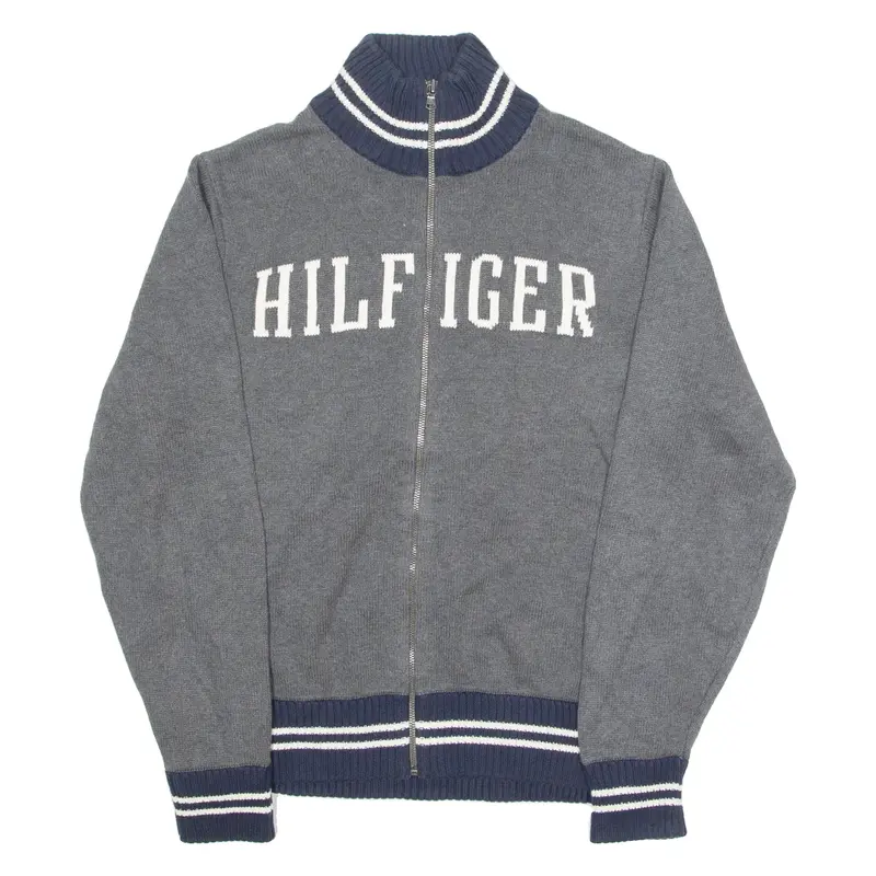 TOMMY HILFIGER Mens Jumper Grey High Neck Tight Knit S