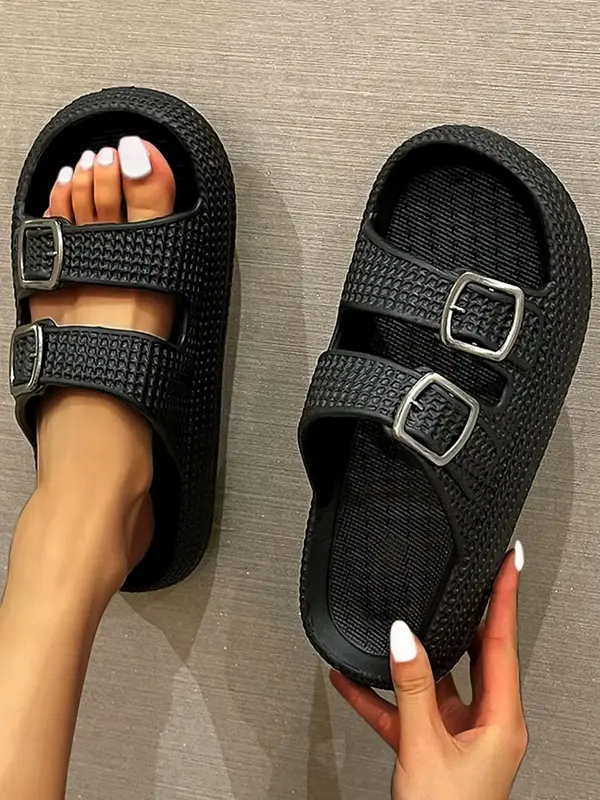 Women's Summer 2024 Geometric Textured Design Eva Slippers, Casual Soft Comfortable Home Slippers, Open Toe Soft Bottom Anti-...