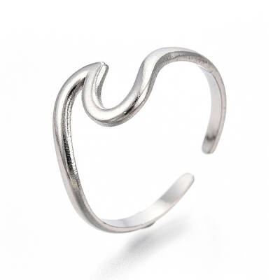 Non-Tarnish 304 Stainless Steel Sea Wave Cuff Rings