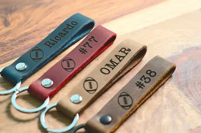 SLIM Personalized Football Keychain, Backpack Tags, Leather Keychains, Kid's Name Tags, Sport Keyrings, Charms, Team Gift