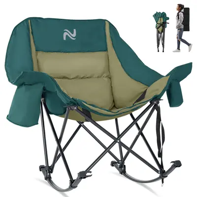 Lilypelle Oversized Rocking Chair for Camping & Patio â Fully Padded, High Back, Cup Holder, Cooler Bag â Heavy Duty Fold...