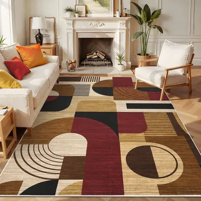 Garvee Boho Geometric Area Rug – Soft Low Pile, Washable, Non-Slip Carpet for Bedroom, Living Room, Entryway, Playroom, Dor...