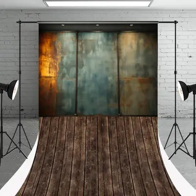 Rusty Metal Texture Retro Wall Dark Wood Sweep Backdrop