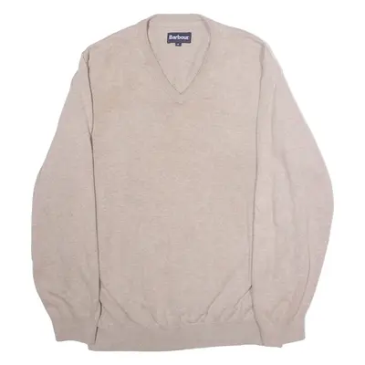 BARBOUR Mens Jumper Beige V-Neck Tight Knit XL