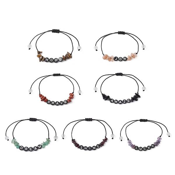 Natural Gemstone Chip Braided Bead Bracelets