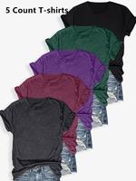 Women's Solid Round Neck Tee, Casual Short Sleeve Crew Neck T-shirt for Summer, Basic Tees, T Shirts for Women, Ladies Tops f...