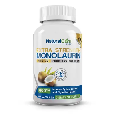 Monolaurin Extra Strength 800mg Per Serving, 100 Capsules -  Immune System Support & Digestive Health from Coconut