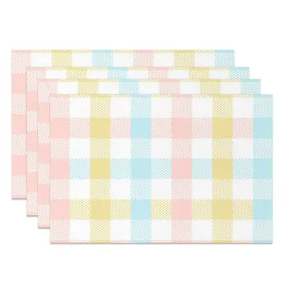 Cute Pink Yellow Blue Checkered Set Of 4 Placemats - Aperturee