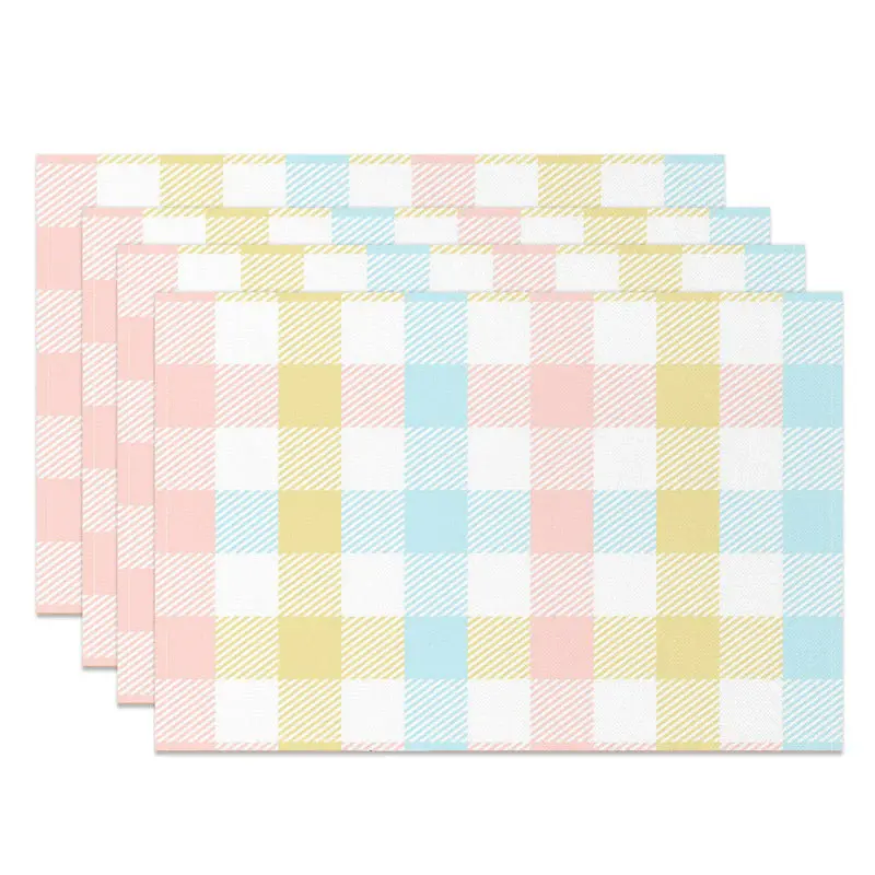 Cute Pink Yellow Blue Checkered Set Of 4 Placemats - Aperturee