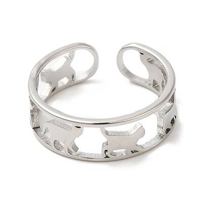 Non-Tarnish 304 Stainless Steel Cat Open Cuff Ring for Women