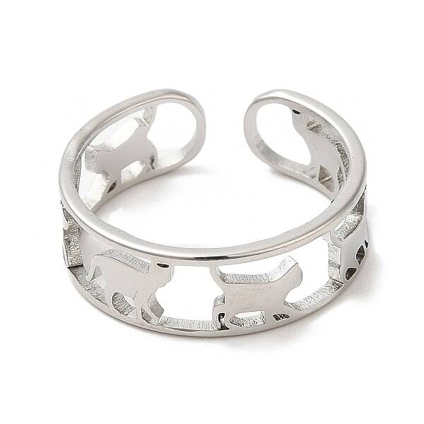 Non-Tarnish 304 Stainless Steel Cat Open Cuff Ring for Women