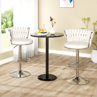 AWQM Velvet Bar Stools Set of 2, Modern Swivel Bar Chairs with Adjustable Height, Upholstered Kitchen Island Chairs in Beige,...