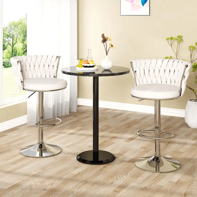 AWQM Velvet Bar Stools Set of 2, Modern Swivel Bar Chairs with Adjustable Height, Upholstered Kitchen Island Chairs in Beige,...
