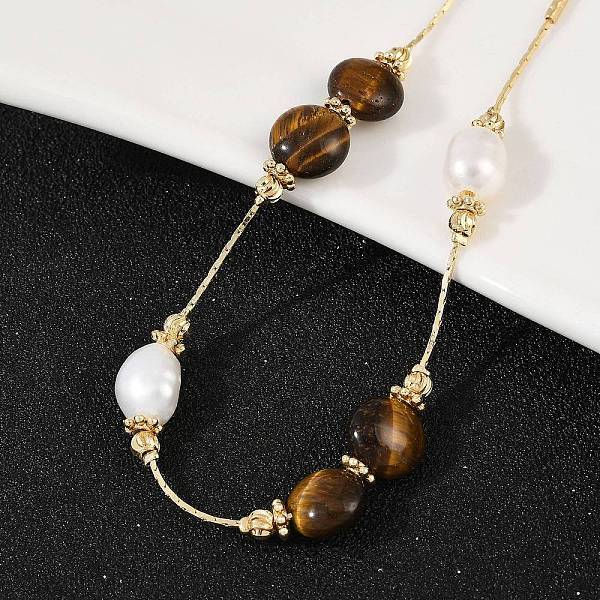 Brass Natural Freshwater Pearl Beaded Bracelets for Women