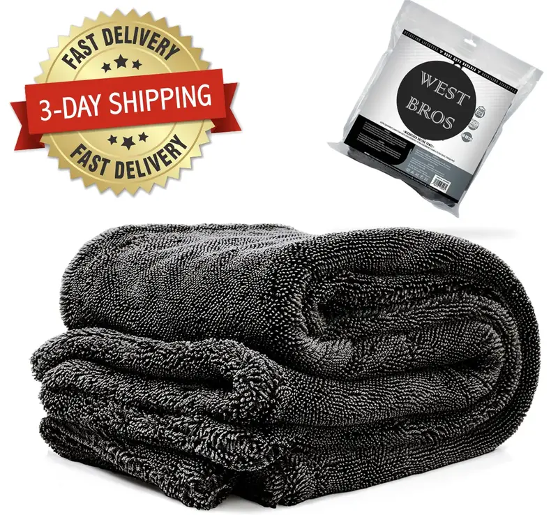 WEST BROS Microfiber Car Drying Towel 1300 GSM Double Twisted Loop – Premium Extra Large Auto Wash Towel for Car Absorbent ...