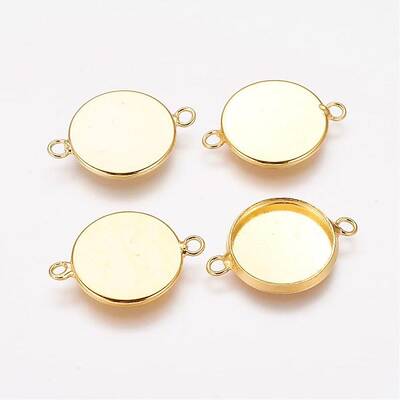 Flat Round Brass Bezel Cabochon Connector Settings