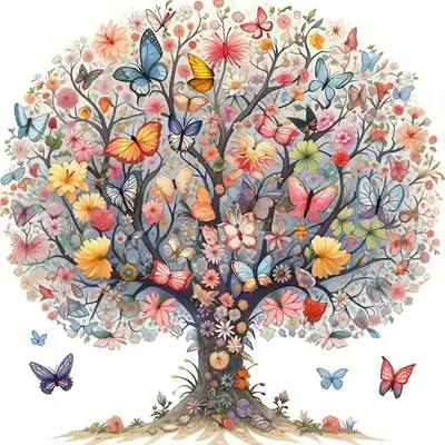 Butterfly Tree 5D Diamond Arts Painting Kit without Frame, Flower & Butterfly Pattern DIY Diamond Arts Painting Kit No Fram...