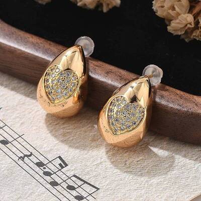 Teardrop Brass Micro Pave Clear Cubic Zirconia Stud Earrings