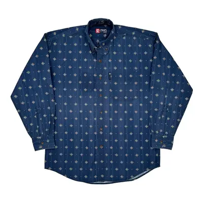 Chaps Ralph Lauren Patterned Shirt - Medium Blue Cotton