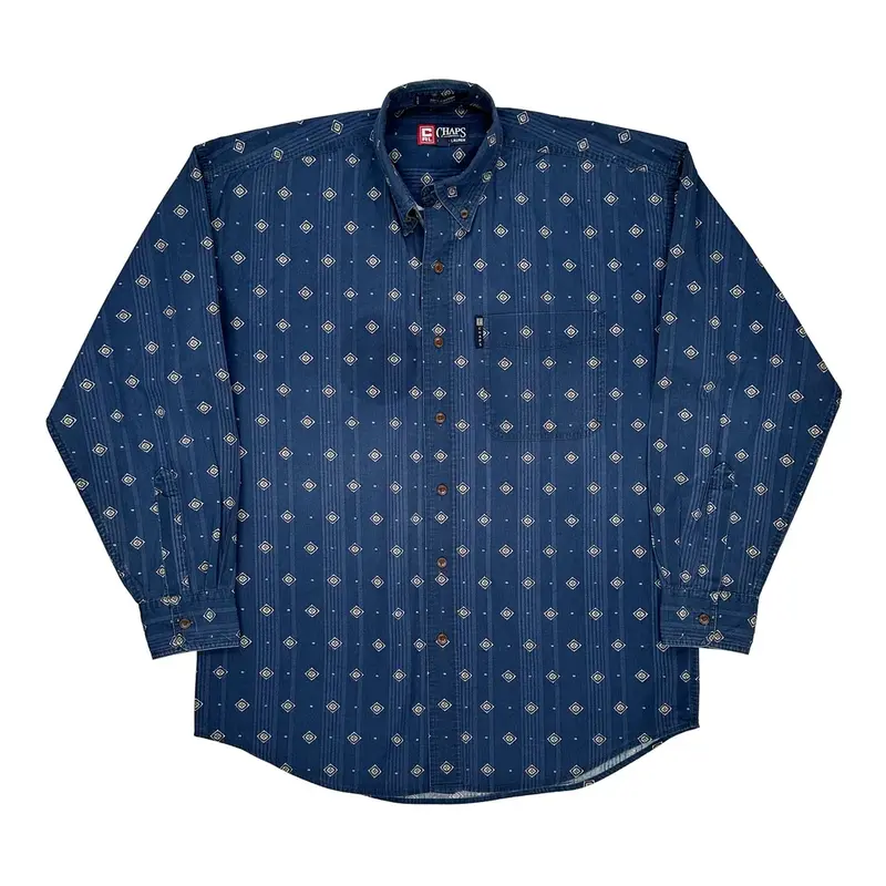 Chaps Ralph Lauren Patterned Shirt - Medium Blue Cotton