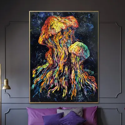 Jellyfish Abstract Oil Painting on Canvas Colorful Impasto Artwork Modern Animal Wall Art Ocean Life Painting Original Textur...