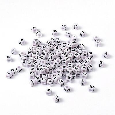 Mixed Letters White Letter Acrylic Cube Beads