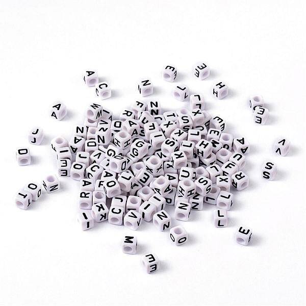 Mixed Letters White Letter Acrylic Cube Beads