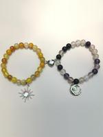 Natural Stone Beaded Bracelet, Moon & Sun Design Magnetic Charm Bracelet for Women & Men, Fashion Accessories for Party, Dail...