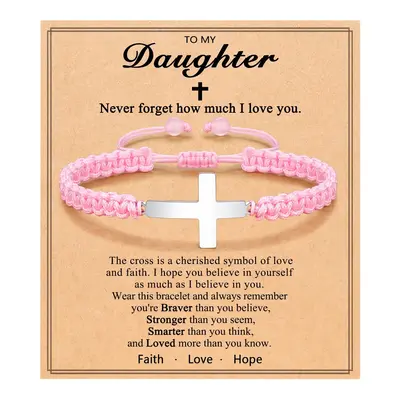 Cross Braided Bracelet for Girls Birthday Christmas Valentine's Day Gifts for Daughter Granddaughter Niece