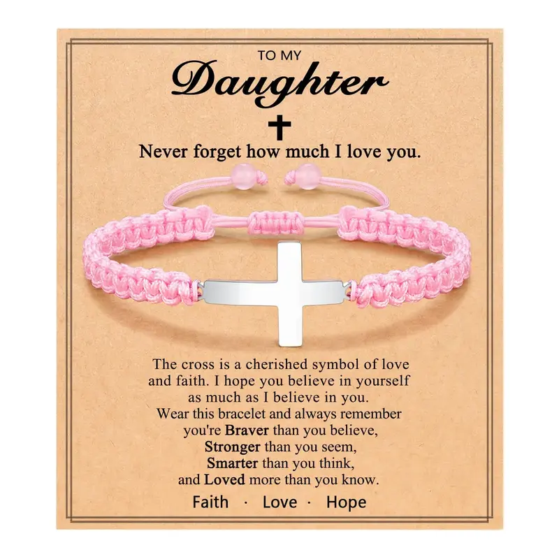 Cross Braided Bracelet for Girls Birthday Christmas Valentine's Day Gifts for Daughter Granddaughter Niece