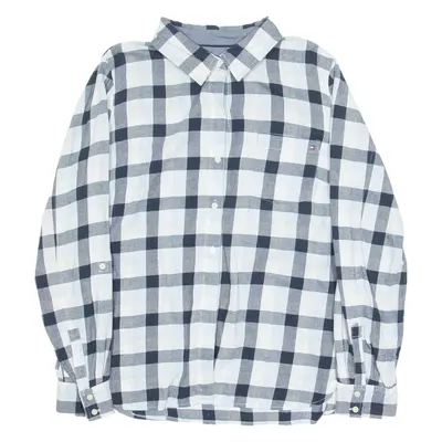 TOMMY HILFIGER Womens Shirt Blue Check Long Sleeve L