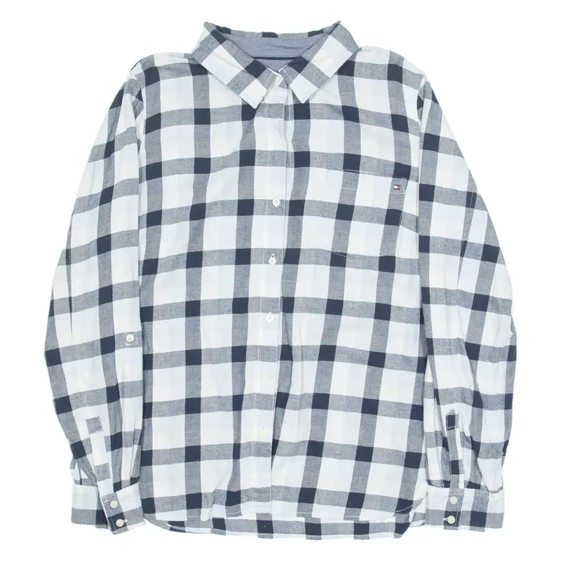 TOMMY HILFIGER Womens Shirt Blue Check Long Sleeve L