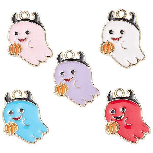 20Pcs 5 Colors Halloween Alloy Enamel Pendants