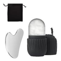 Facial Cleansing Tool Set, 3pcs/set Including Stainless Steel Heart Shaped Scraping Tool & Ice Roller & Flannel Bag, Facial B...
