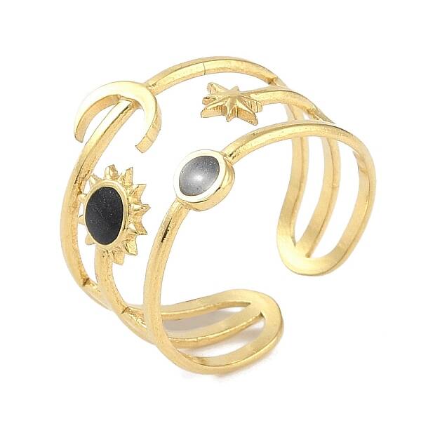 Ion Plating(IP) 304 Stainless Steel Enamel Cuff Finger Rings