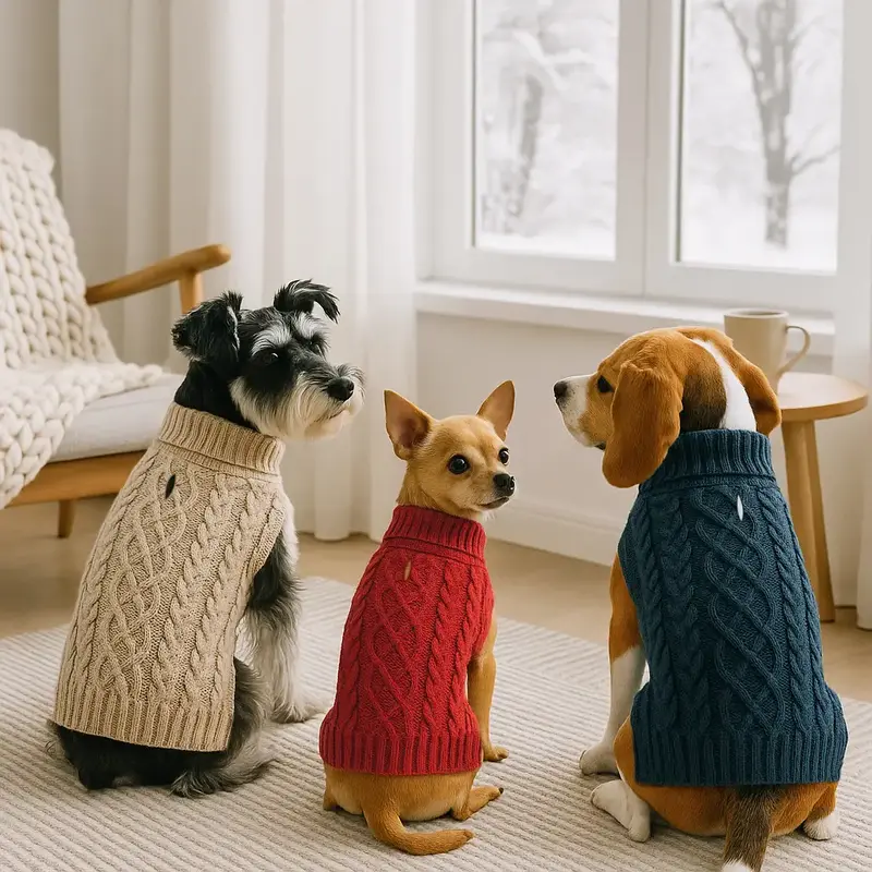 Winter Warm Pet Cloth, Cable Knit Dog Sweater, Classic Pattern Turtleneck Pet Sweater, Soft Comfortable Pet Clothing for Smal...
