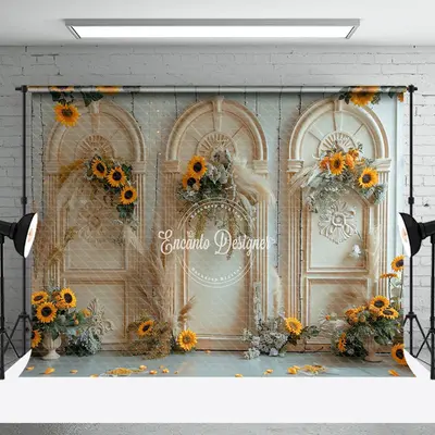 Vintage Luxury Wall Sunflower Wedding Photo Backdrop