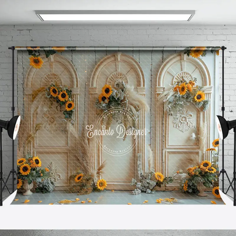 Vintage Luxury Wall Sunflower Wedding Photo Backdrop