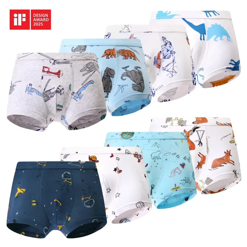 Dorsill Kids Boy Cotton Underwear 8-Pack Box Briefs （Space Locomotive& Dinosaurs Space）