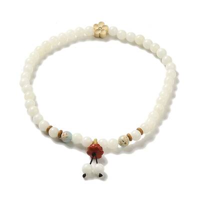 White Jade Bodhi Root Beaded Stretch Bracelet