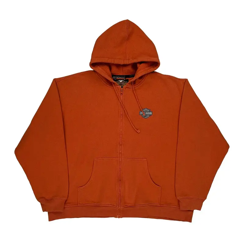 Harley Davidson Graphic Hoodie - 2XL Orange Cotton Blend