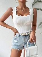 2025 Trendy, Women's Plain Scallop Trim Square Neck Sweater Vest, Elegant Casual Minimalist Sleeveless Knit Top for Summer, F...