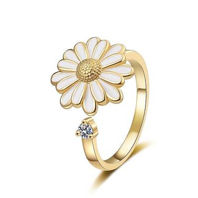 Daisy Enamel Rotatable Cuff Rings for Women