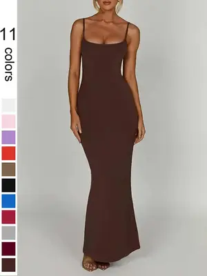 Women's Plain Backless Cami Dress, Solid Color Sleeveless Long Dress, Sundress Maxi Dress, Ladies Clothes for Summer Holiday,...