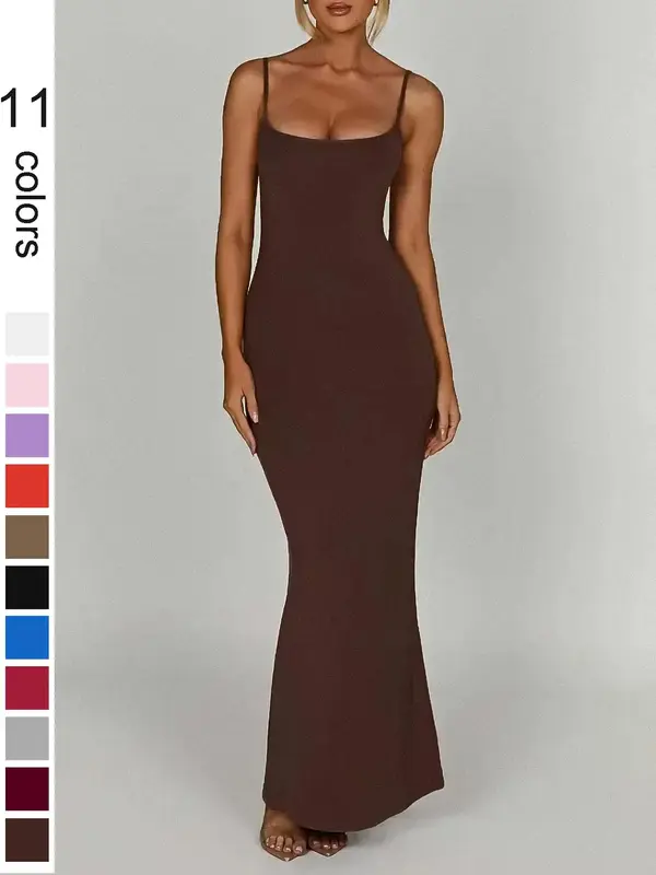 Women's Plain Backless Cami Dress, Solid Color Sleeveless Long Dress, Sundress Maxi Dress, Ladies Clothes for Summer Holiday,...