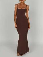 Women's Plain Backless Slim Cami Dress, Homecoming Dresses, Sleeveless Spaghetti Strap Comfort Clothing, Lady Sundress Maxi D...