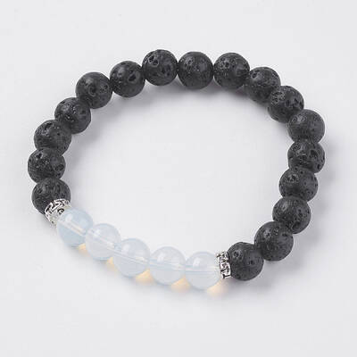 Natural Lava Rock and Opalite Beads Stretch Bracelets