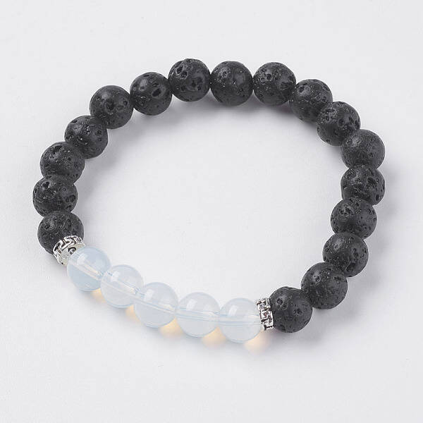 Natural Lava Rock and Opalite Beads Stretch Bracelets
