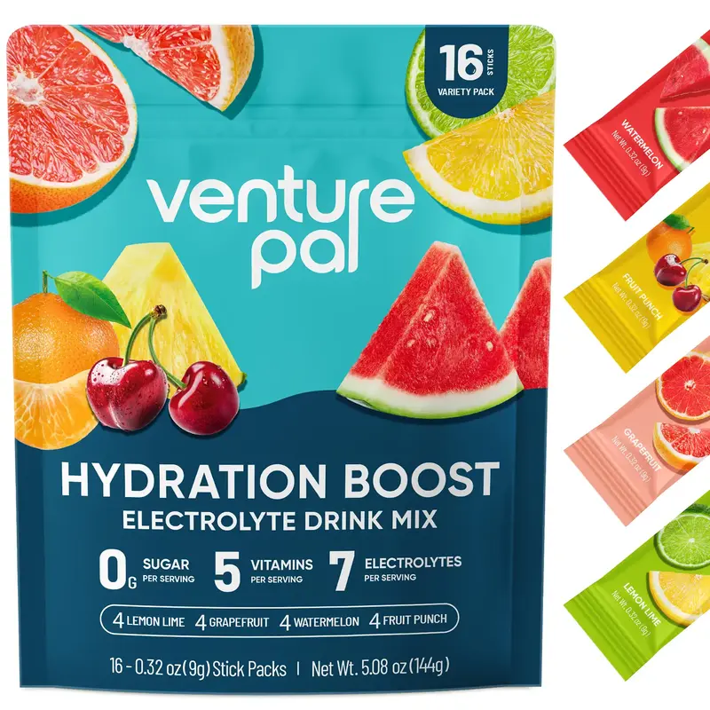 Venture Pal Sugar Free Electrolyte Powder Packets - Liquid Daily IV Hydration Packets for Rehydration | 5 Vitamins & 7 Electr...