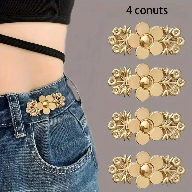 Flower & Smile Face Design Button, 4 Counts Detachable Waistband Adjustable Button, Sewing Accessories for Jeans Pants Skirts...